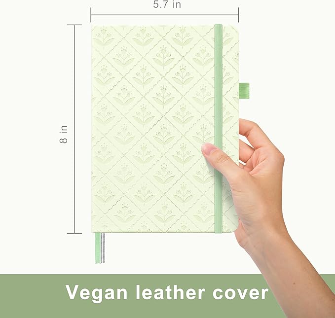 &And Per Se Dotted Journal Notebook for Women&Men with Pattern, A5 Leather Hardcover, 160 Pages 100GSM Thick Dotted Paper, 3 Sheets of Stickers Included(Light Green) - Bloomnest