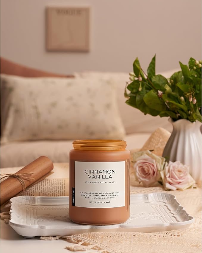 M&SENSE Cinnamon Vanilla Fall Scented Candles for Home, Natural Soy Wax 19.4oz 110 Hours Large Long Lasting Strong Scented Classic Christmas Holiday 2 Wicks Candle Gift Home Decor - Bloomnest