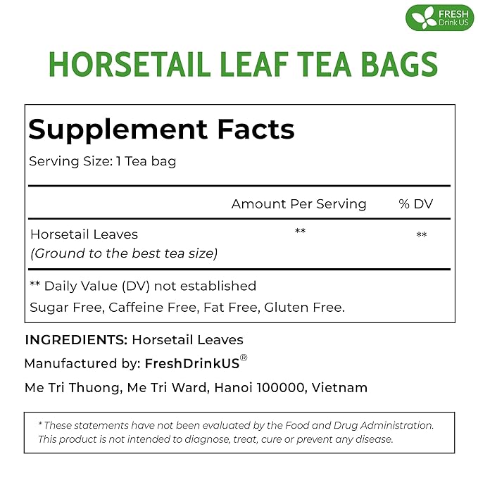FreshDrinkUS, Premium 30 Horsetail Leaf Tea Bags, 100% Natural & Pure from Horsetail Loose Leaves Herbal Tea. Made with Natural Material Tea Bags. No Sugar, No Caffeine, No Gluten, Vegan. - Bloomnest
