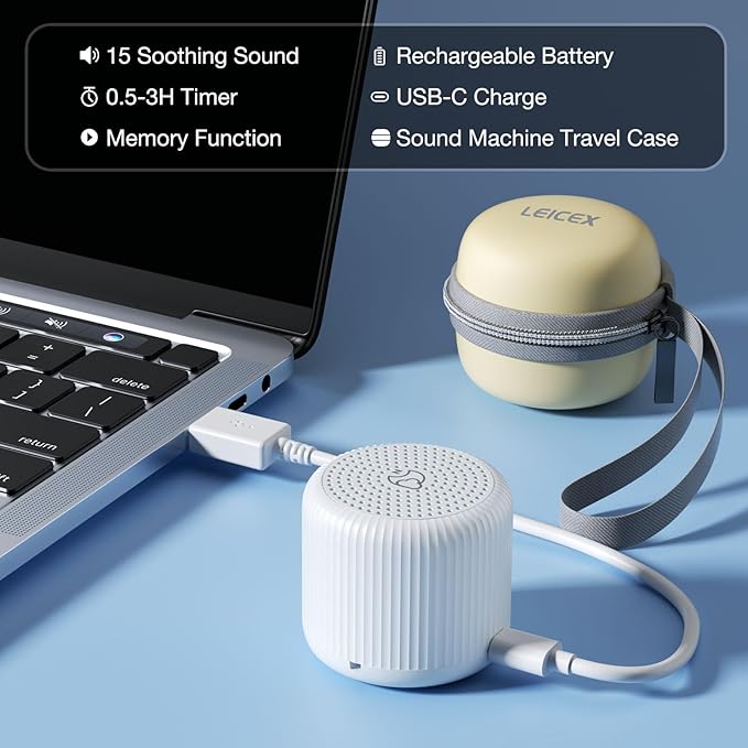 Portable Sound Machine + Travel Case, Mini White Noise Machine for Sleeping & Travel Case - Bloomnest