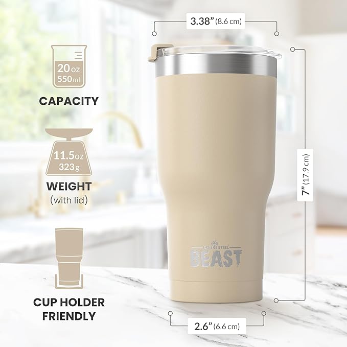 Beast 20 oz Tumbler Stainless Steel Vacuum Insulated Coffee Ice Cup Double Wall Travel Flask (Sand) - Bloomnest