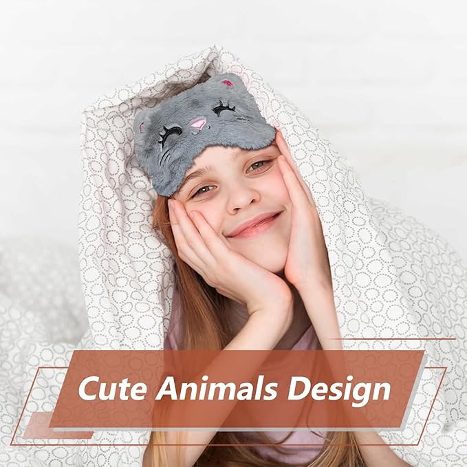 Cute Cat Sleeping Mask Eye Mask Funny Animal Kitten Sleep Mask Soft Plush Blindfold Travel Eye Cover Eyeshade for Kids Adults Girls Boys Women Men (Cat, Gray) - Bloomnest