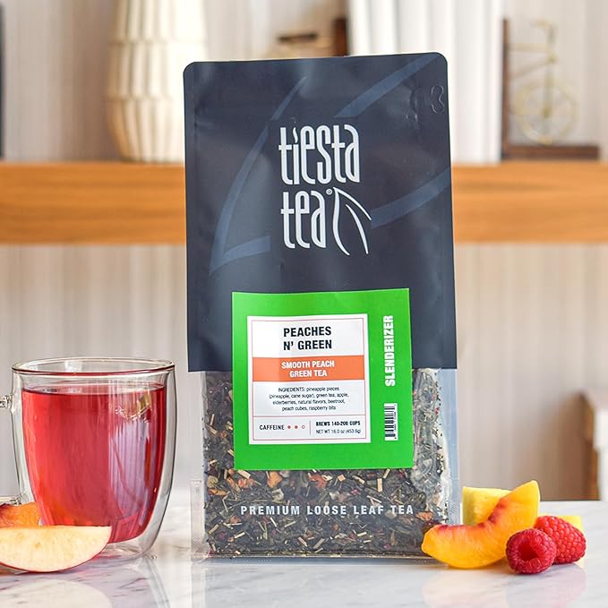 Tiesta Tea - Peaches N´ Green, Smooth Peach Green Tea, Premium Loose Leaf Tea Blend, Medium Caffeinated Green Tea, Make Hot or Iced & Brews Up to 200 Cups - 16 Ounce Resealable Bulk Pouch - Bloomnest
