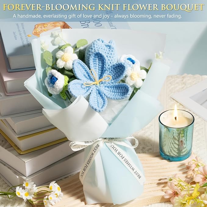 Valentine's Day Birthday Gifts for Women Self Care Package Get Well Soon Gift Baskets, Thinking of You Sympathy Spa Gift Set w/ Crochet Flower Bouquet, Unique Gifts for Women Her Wife Girlfriend Mom