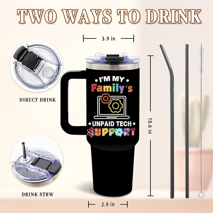 DUUV Funny 40 Oz Tumbler, I'm My Family's Unpaid Tech Support Cup, Computer Gifts for IT Guy Programmer Geek Nerd, Birthday Christmas Gifts for Computer Engineer Men, 1PCS - Bloomnest