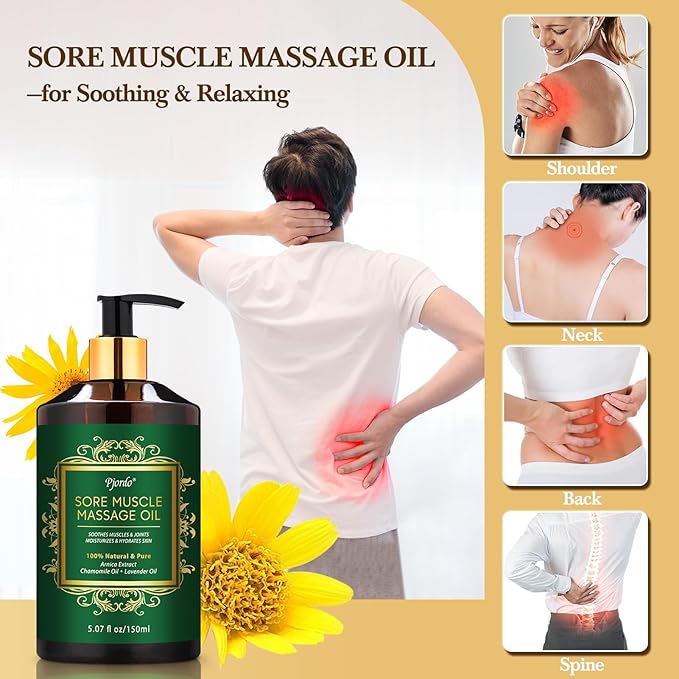 3 Pack Massage Oil for Massage Therapy, Lavender Oil for Relaxation, Sore Muscle Arnica Oil & Cellulite Massage Oil, with Massage Roller Ball & Thumb Saver Massage Tool, Massage Kit for Him Her - Bloomnest