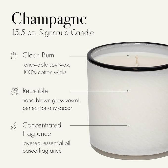 LAFCO New York Signature Candle, Champagne - 15.5 oz - 90-Hour Burn Time - Reusable, Hand Blown Glass Vessel - Made in The USA - Bloomnest