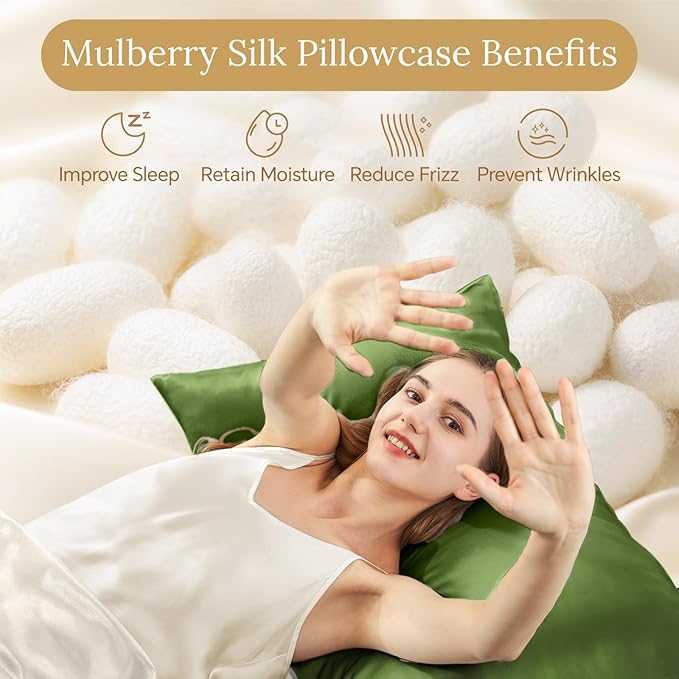 INFIIXSO Body Pillow Cover with Zipper, Luxury Mulberry Silk Body Pillow Case 20x54 Inches, Ultra Smooth and Soft Cooling Long Pillowcase, Gift for Women, Men(Cedar Green) - Bloomnest