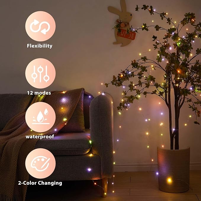 1 Pack Warm White & Multi-Color Battery Operated String Lights, 5M/16.4ft. 50 LEDs Remote Control Timer 12 Modes Optional Twinkle Battery Powered Fairy Lights Sliver Wire Firefly Lights - Bloomnest