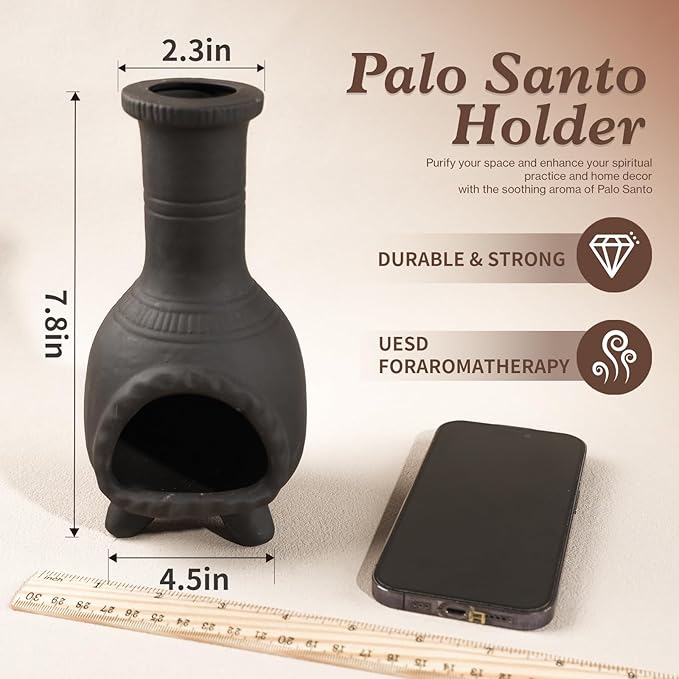 Handcrafted Palo Santo Burner–Mexican Style Clay Incense Dish for Aromatherapy and Stress Relief–Compatible with Wood Sticks, Sage,Cone Incense–Mini Home Altar with Unique Chimney Design - Bloomnest