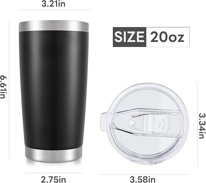 20 oz Tumbler with Lid Stainless Steel Double Wall Vacuum Insulated Tumblers Powder Coated Cups Travel Mug Keep Drinks Cold and Hot, Black