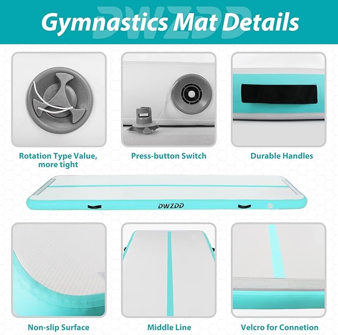 Dwzdd Gymnastics Air Mat 10ft/13ft/16ft/20ft Tumbling Mat Inflatable Gymnastics Tumble Track for Home/Gym/Training/Cheerleading/Water with Electric Pump - Bloomnest
