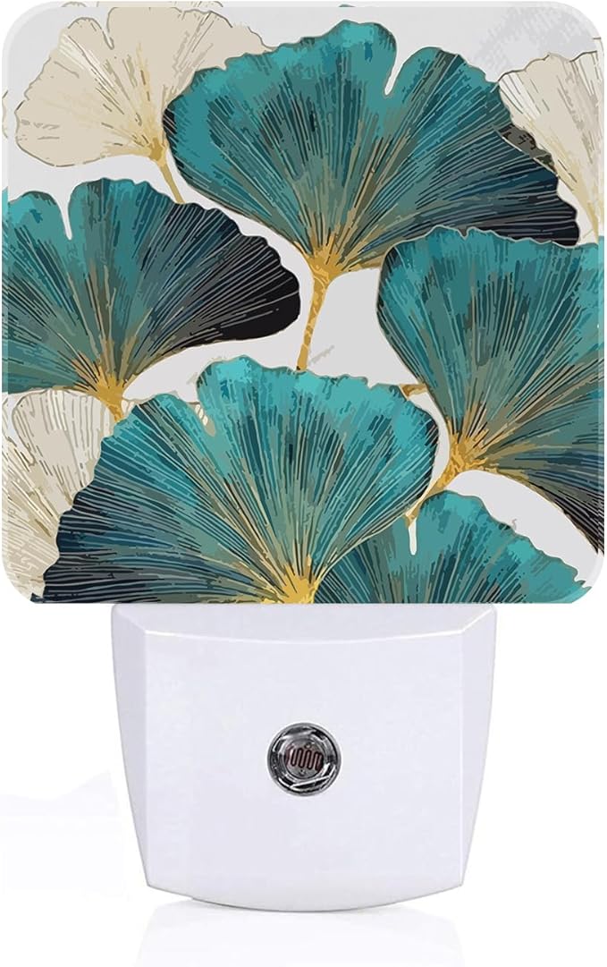 Green Ginkgo Leaves Night Light,Plug Into Wall Decor for Stairway,Hallway,Kitchen,Dusk to Dawn Sensor Nightlights for Boys/Girls/Women/Men Room Gifts - Bloomnest
