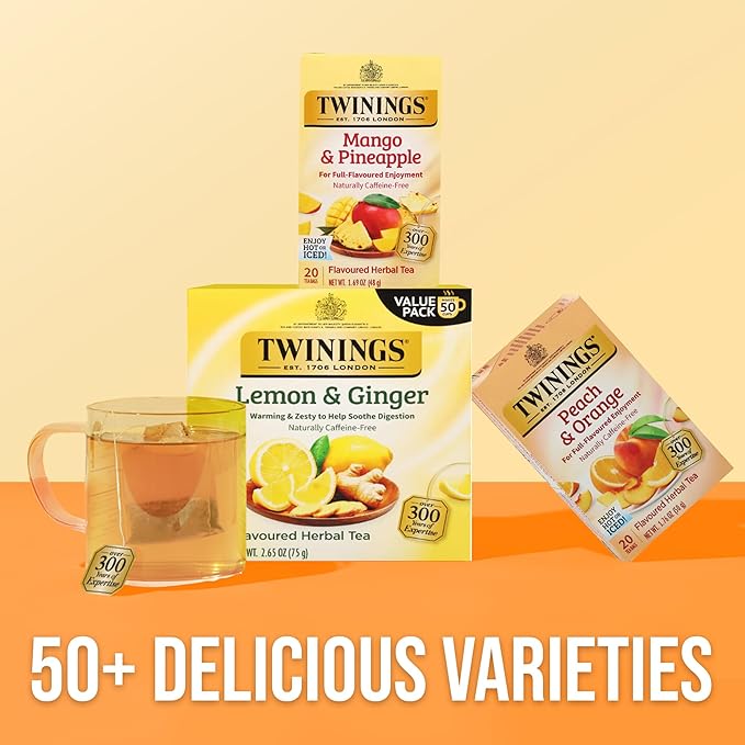 Twinings Mango & Pineapple Herbal Tea Individually Wrapped Bags, 20 Count (Pack of 2), Naturally Caffeine-Free, Enjoy Hot or Iced, 20 Teabags - Bloomnest