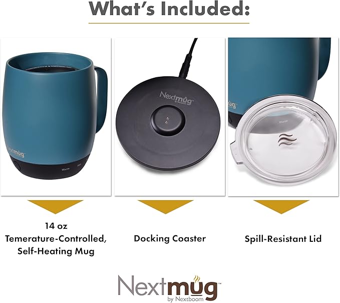 Nextmug - Temperature-Controlled, Self-Heating Coffee Mug (Slate Blue - 14 oz.) - Bloomnest