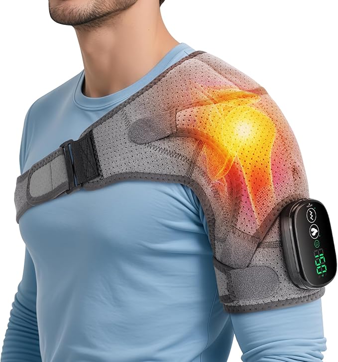Heated Shoulder Wrap with Massage, Shoulder Heating Pad for Rotator Cuff Frozen Shoulder, Cordless Shoulder Heating Pads Shoulder Massager with Heat - Bloomnest