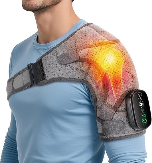 Heated Shoulder Wrap with Massage, Shoulder Heating Pad for Rotator Cuff Frozen Shoulder, Cordless Shoulder Heating Pads Shoulder Massager with Heat - Bloomnest