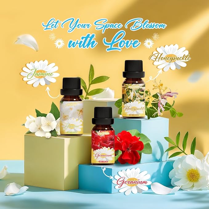 SALKING Essential Oils Gift Set, 100% Pure Fragrance Oil Aromatherapy Essential Oils Set,Premium Scented Oils for Oil Diffusers 6 x 10 ML - Jasmine, Neroli, Honeysuckle, Peony, Geranium, Freesia - Bloomnest