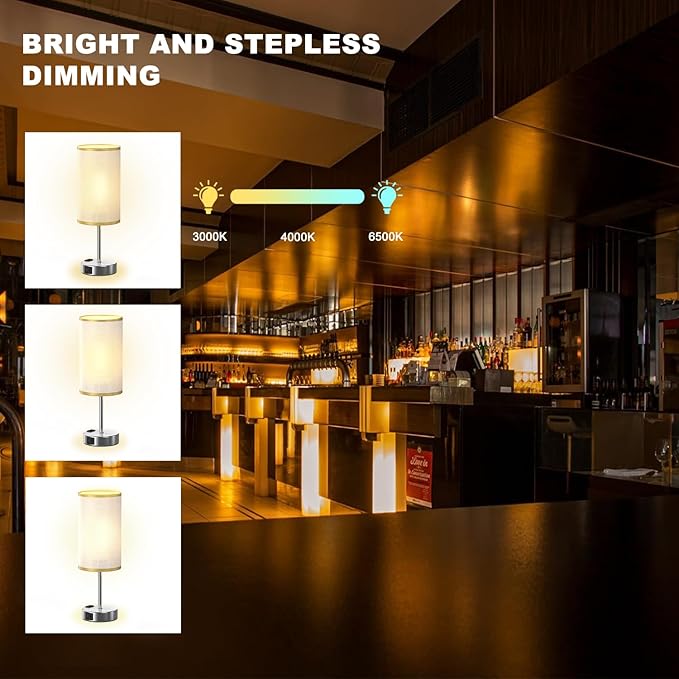 Table Lamp for Bedroom with Touch Control,Bedside Lamp with USB C+A Charging Ports& AC Outlets, Adjustable 3color LED Light for Home Decor/Nightstand/Bedroom/Office,Included Bulb and Fabric Lamp Shade - Bloomnest