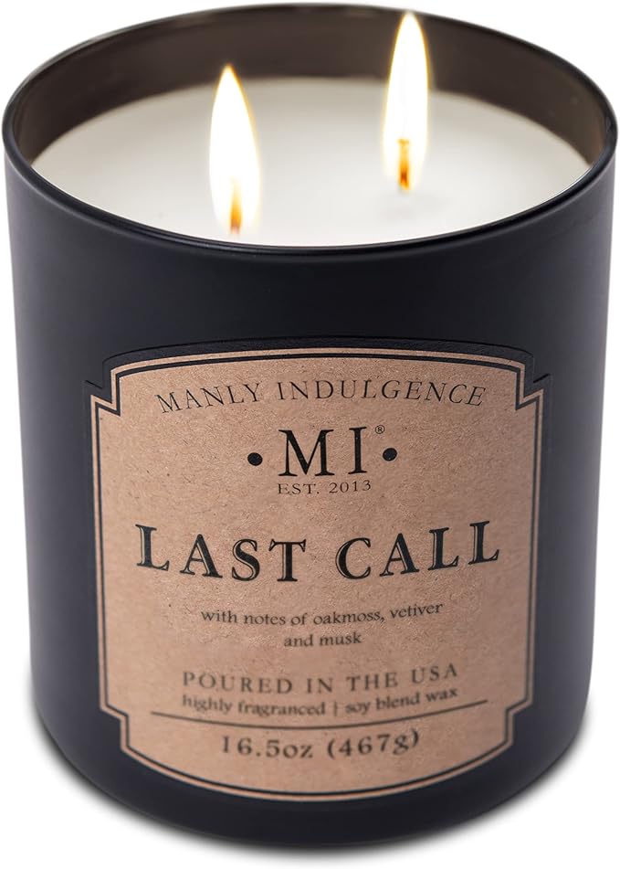 Manly Indulgence Last Call Scented Candles for Men, 2 Wick, 16.5 oz, Premium Soy Blend Wax, 60H Burn, Candles for Home Scented - Made in The USA - Bloomnest
