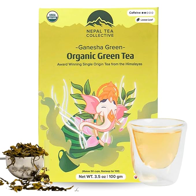 NEPAL TEA Organic Green Tea Loose Leaf - From a Family Farm in the Himalayas - Award-Winning Premium Green Tea Leaves Loose Leaf - 3.5oz /100g (Ganesha Green) - Bloomnest