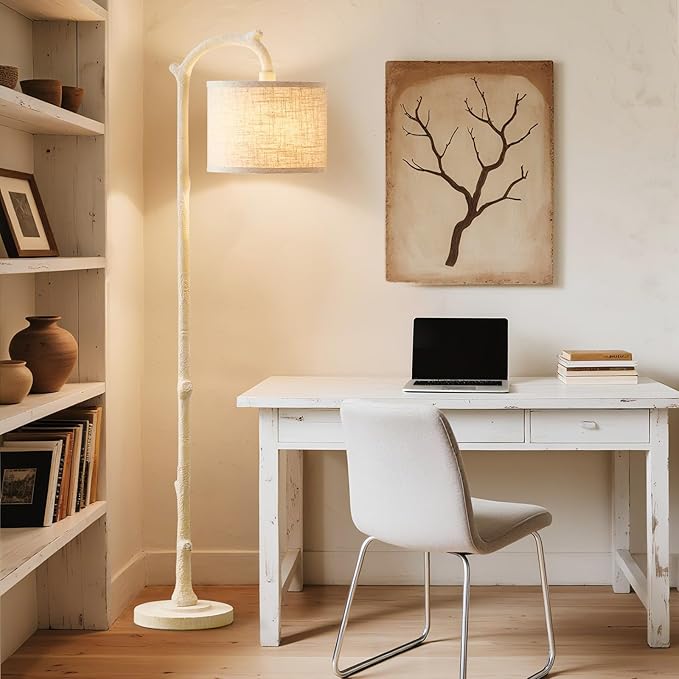 Floor Lamp for Living Room - 69" Rustic Farmhouse Tall Lamp with 3 Color Temperatures- Country Resin Vintage Reading Light Standing Lamps for Bedroom Office Classroom Home Decor, Almond White - Bloomnest