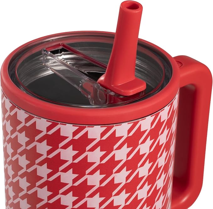 HydroJug Traveler - 40 oz Water Bottle with Handle & Flip Straw - Fits in Cup Holder, Leak Resistant Tumbler-Reusable Insulated Stainless Steel & Rubber Base - Gifts for Women & Men, Halle Houndstooth Hydrojug