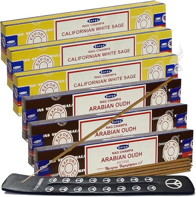 White Sage Arabian Oudh Incense Sticks & Holder Bundle Variety Pack from House of Nag Champa Incense Sticks and Trumiri TRUMIRI