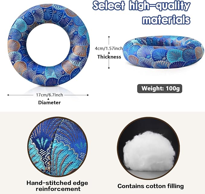 Singing Bowl Cushion for Tibetan Singing Bowls, Handmade Silk Brocade Round Cushion Pillow for Sound Healing and Crystal Sound Bowls Accessories(6.7 Inch,DeepBlue) - Bloomnest