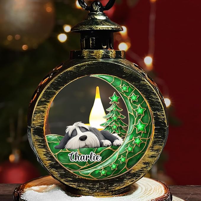 Wrappiness Personalized Dog Memorial Lantern - Dog Sleeping Custom Breed Christmas Hanging Light for Tree Indoor Remembrance Keepsake for Loss of Pet, Sympathy Gift for Pets Passing Away - Bloomnest