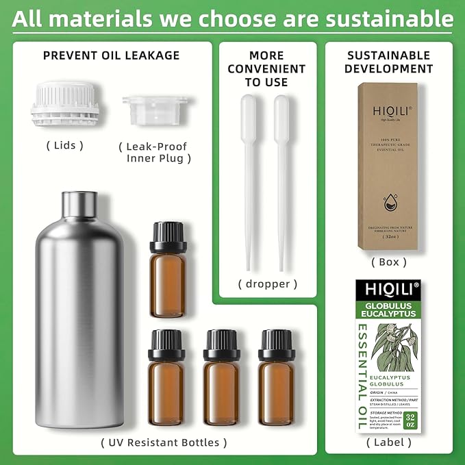 HIQILI Eucalyptus Essential Oil for Spray, Diffuser & Skin, 100% Pure Undiluted - 32 Fl Oz - Bloomnest