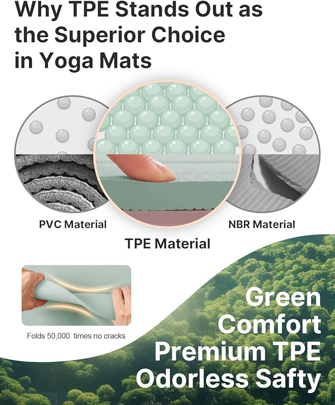 YOTTOY Yoga Mat, 72"x 32"x1/3" Extra Wide Non-Slip Exercise Fitness Yoga Mats,Eco-Friendly TPE Exercise Mats for Women Men Home Workout with Strap Bag - Bloomnest