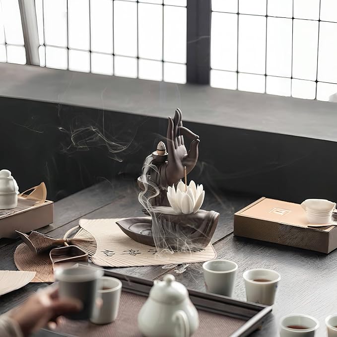 Lotus Hand Backflow Incense Burner– Ceramic Cones Incense Holder Waterfall Incense Burner & Incense Waterfall Fountain for Zen Decor Backflow Incense Cone Burner - Bloomnest