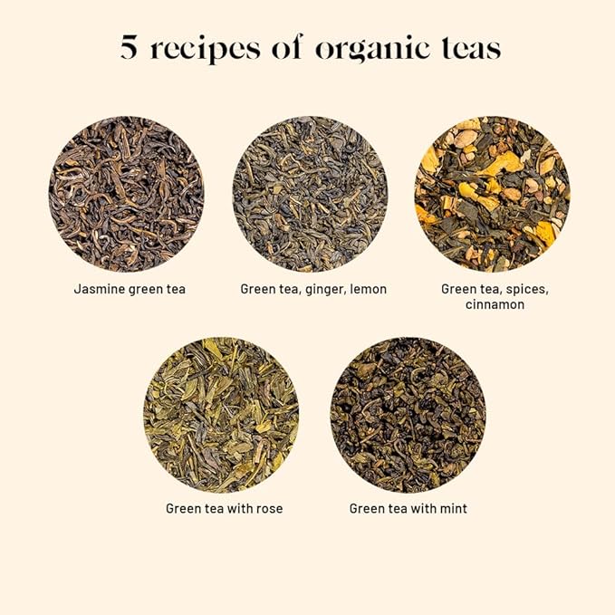 Kusmi Tea - Organic Green Tea Variety Box - Gift Idea for Men and Women - Spearmint Green Tea, Jasmine Tea - A Selection of 5 Iconic Flavors - Loose Leaf Tea - 5 Tins of 0,9 oz - Bloomnest