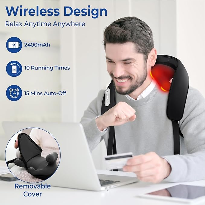 KingPavonini Width Adjustable Neck Massager with 5 Heat Zone, Wireless 6D Shiatsu Shoulder Massager for Pain Relief Deep Tissue, Massager for Neck and Shoulder Pain, Gifts for Men Women Dad Mom