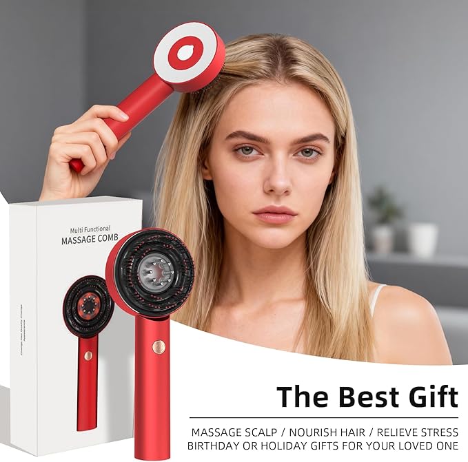 Electric Scalp Massager, 3 in 1 Hair Oil Applicator, Cordless Electric Head Massager, Scalp Care Brush, IPX7 Waterproof, Scalp Care Device for Home & Travel, Red Bloomnest