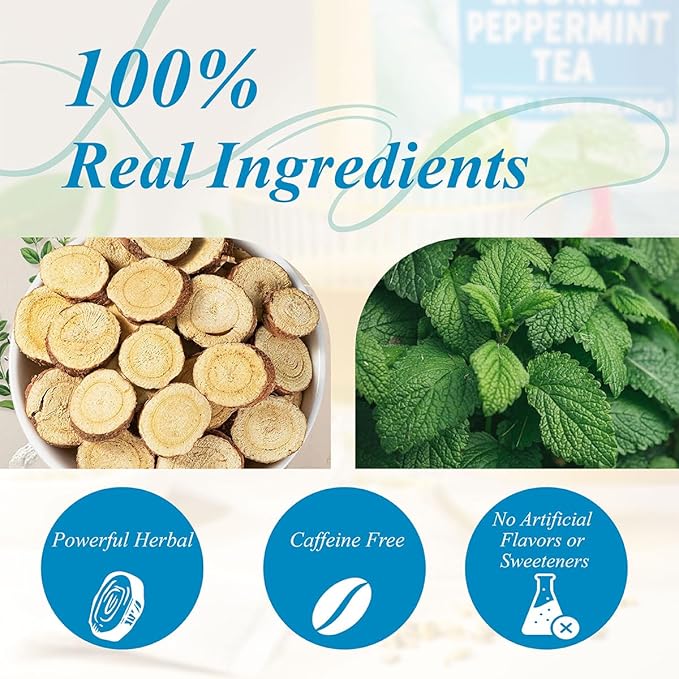 WT WEETEE Licorice Mint Tea Bags 100 Counts, Made 100% Natural & Pure Peppermint & Licorice Root, Naturally Caffeine-free, Sweet & Refreshing - Bloomnest