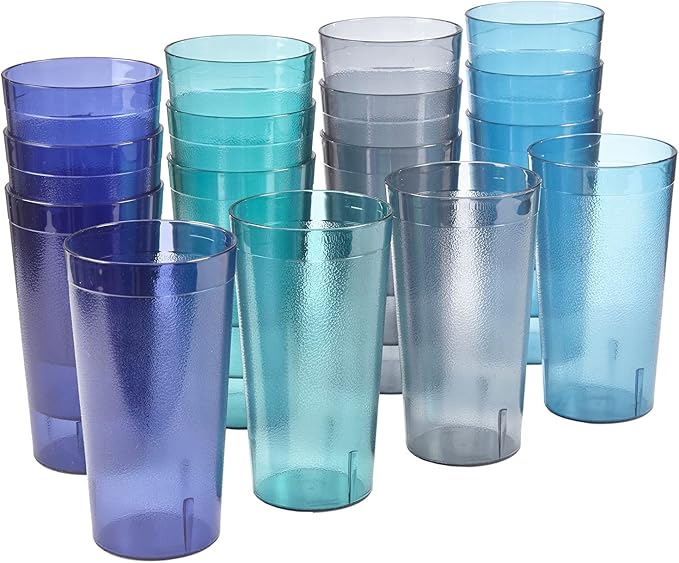 US Acrylic Cafe Plastic Reusable Tumblers (Set of 16) 20-ounce Water Cups Coastal Colors | Restaurant Style Drinking Glasses Value Set, Stackable, BPA-free, Made in the USA | Top-rack Dishwasher Safe - Bloomnest