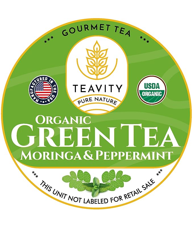 Organic Moringa Green Tea with Peppermint Tea Pods for Keurig - Naturally Caffeinated by Teavity (12 Tea Pods) - Bloomnest