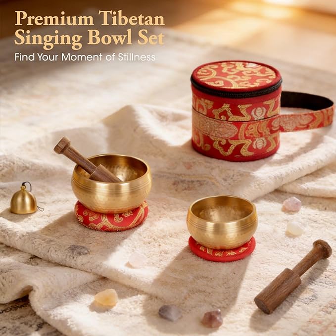 Relaehih 2-Pack Tibetan Singing Bowls Set - 100% Handmade in Nepal, Sound Bowl Meditation Set for Yoga, Chakra Healing, Meditation Gifts, Unique Gifts for Women RelaehihforEveryone