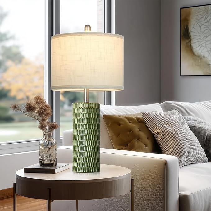 Modern Ceramic Table Lamps for Night Stands - Bedside Lamps Set of 2 for Nightstand, 27" Green Elegant Bedroom Lamp for Night Stand Desk Side End Table Home Decor(2 Bulbs Included) - Bloomnest