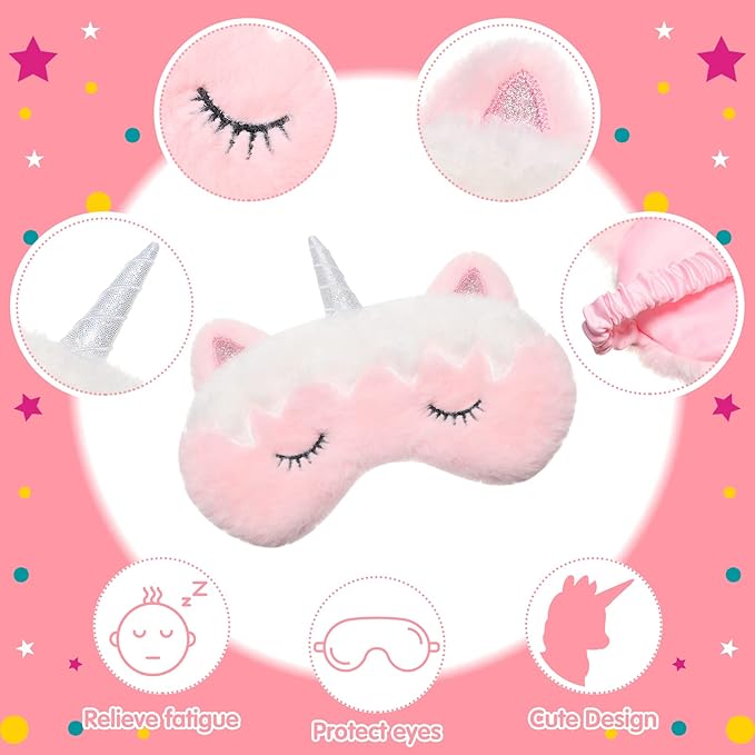 Haysandy 12 Pieces Soft Plush Sleeping Eye Mask Kids Blindfold Shade Cute Sleeping Eye Cover for Women Girls Travel Nap Lunch Break Overnight Party(Unicorn) - Bloomnest