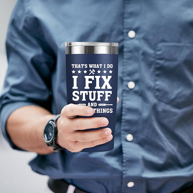 MASGALACC Funny Gifts for Men – 20oz Navy Blue Insulated Tumbler, Birthday Gift for Dad from Daughter or Son, Cool Present for Husband, Grandpa, Uncle, Mechanic Father