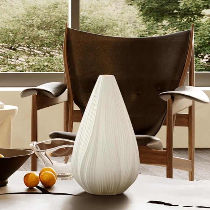 RONDURE 12.5" Modern Ceramic Table Lamp, Fully Dimmable Modern Bedside Lamps for Bedroom, Living Room and Nightstand, White Translucent Ceramic Shade, Warm Ambient Lighting, Corded, Bulb Included - Bloomnest