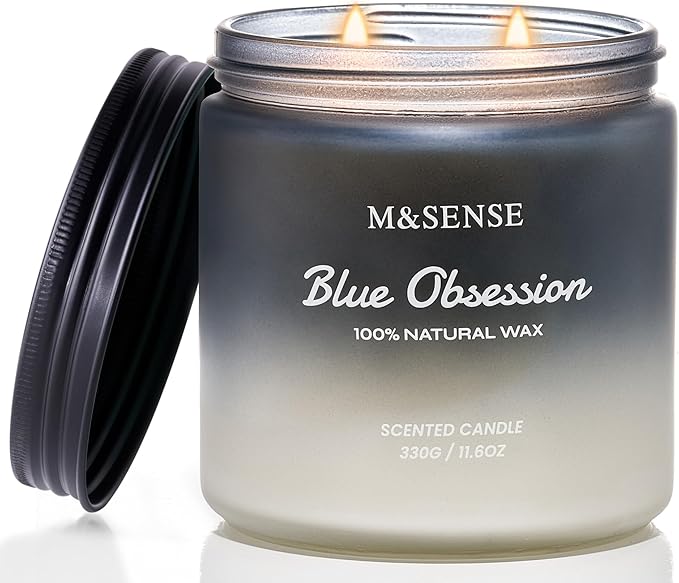 M&SENSE Amber Lavender Scented Candle for Men, 11.6oz 2 Wick Large Natural Soy Wax 70 Hours Highly Scented Home Fragrance - Bloomnest