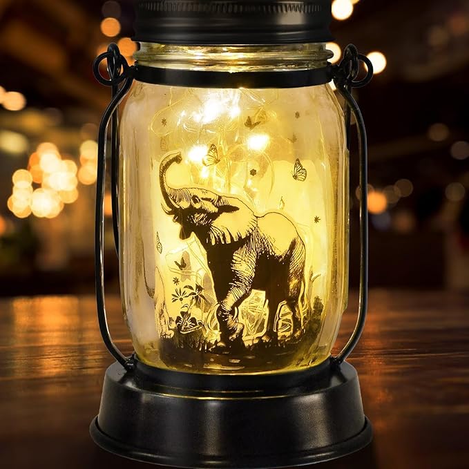 Elephant Gifts for Women/Men Elephant Lovers Solar Lantern Mom Birthday, Mothers Day, Christmas Gifts, Solar Garden Decoration Outside for Yard, Patio,Backyard,Porch, Torches - Bloomnest