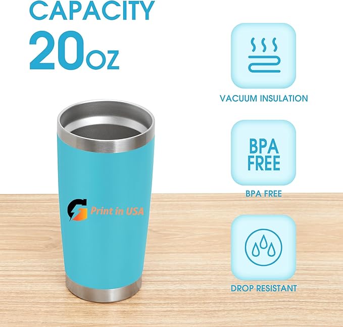 Personalized Custom Print in USA Tumbler 72Pcs 20oz Stainless Steel Double Wall Coffee Cup with Lid & Straw Insulated Tumbler with Colorful Text Logo Photo - Bloomnest