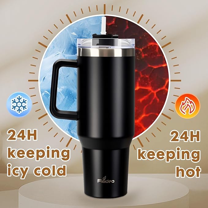 Premium 2-Pack 40oz Tumbler with Handle and Straw, Insulated Stainless Steel Travel Mug, Double Wall Vacuum Leak-Proof Cup for Hot & Cold Drinks, Fits Cup Holder, Ideal for Coffee, Water, Sports - Bloomnest