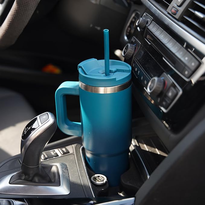 40 oz Tumbler with Handle and 2 Straws,2 in 1 Lid Insulated Water Bottle Stainless Steel Travel Coffee Mug,Gum - Bloomnest
