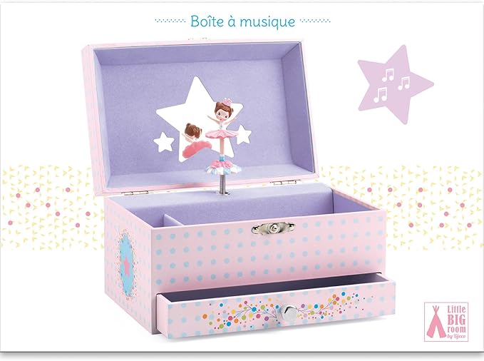 DJECO Musical Jewelry Box for Kids - Treasure Boxes Ballerina's Tune - Storage for Necklace, Bracelets, Rings, Earrings, Small Toys, Decorations, Keepsake & Trinkets - Safe for Ages 3+ Boys & Girls - Bloomnest